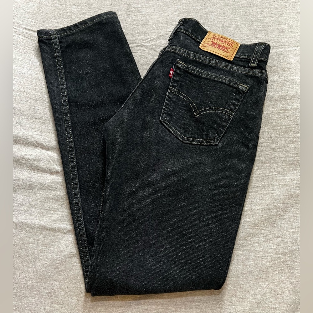Levi’s 507 Vintage Black Denim Jeans Super low Slim Fit size 9 JR (2001)
